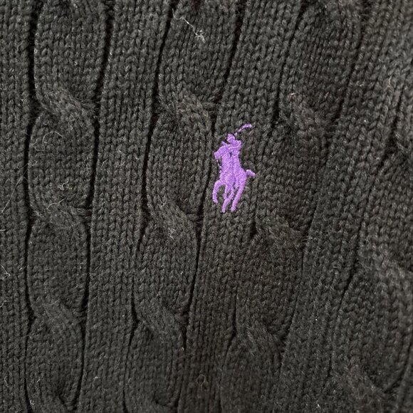 Ralph Lauren Sport Black Turtleneck Sweater L Cable Knit Pullover Purple Polo - Picture 2 of 11